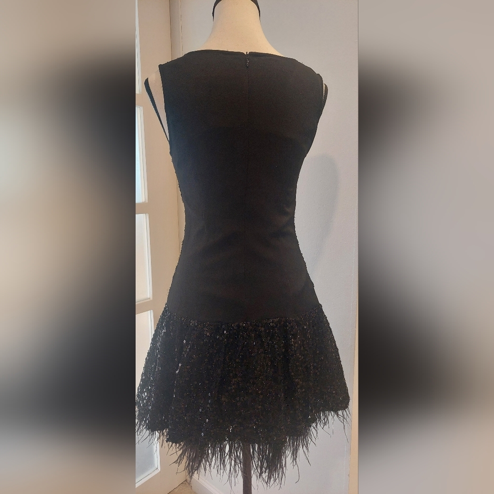 Chic Black Sequin Feathered Prom Dress - Picture 5 of 9